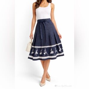 Liz Claiborne Size 12 Navy Polka Dot Pleated Skirt Retro Print